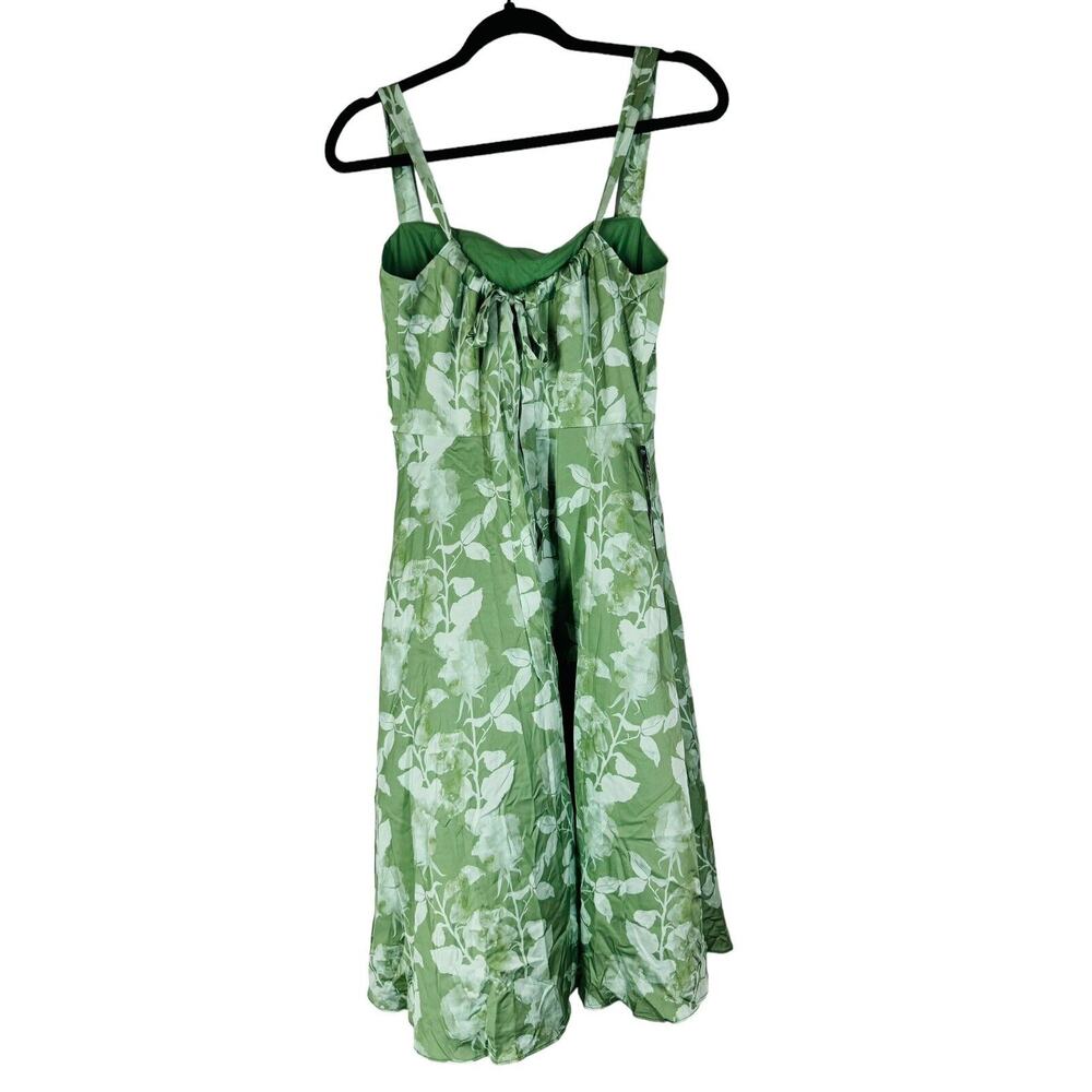 Hutch x ModCloth Tie-Back Midi Dress Green Floral Satin Size 12 Romantic Elegant - Picture 4 of 8